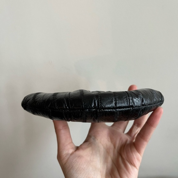 Vintage 80s 100 % Eel Skin Black Double Coin Pouch - Picture 3 of 6